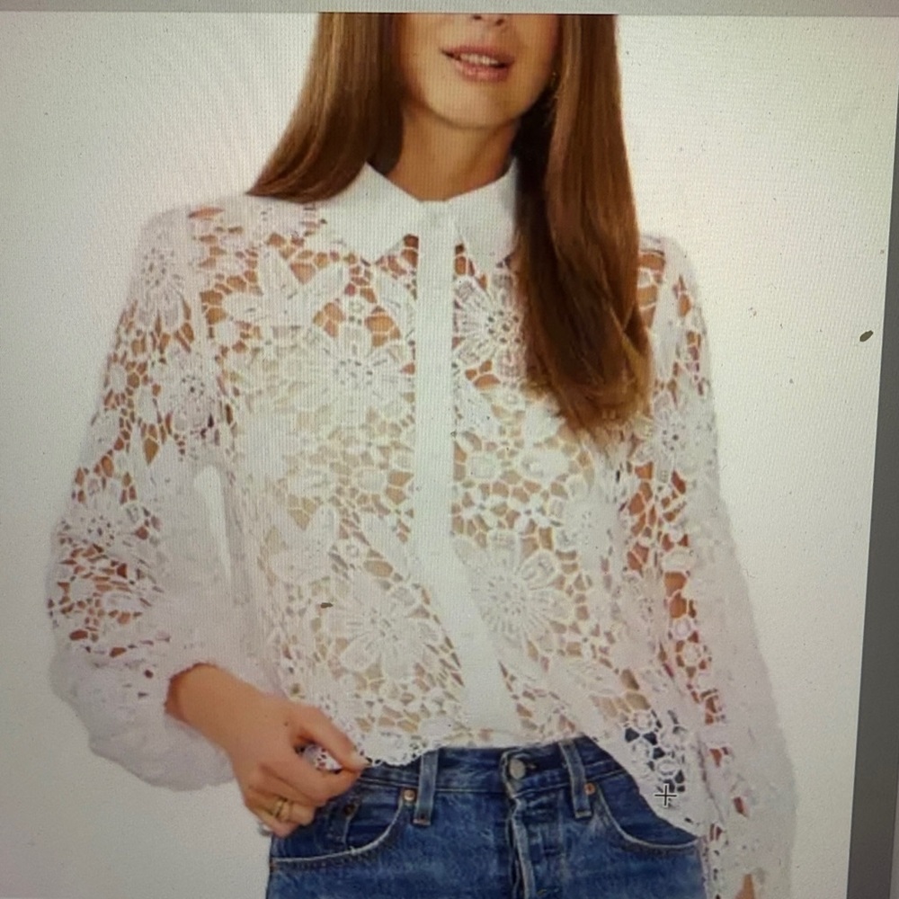 Vince Camuto White Floral Lace Blouse